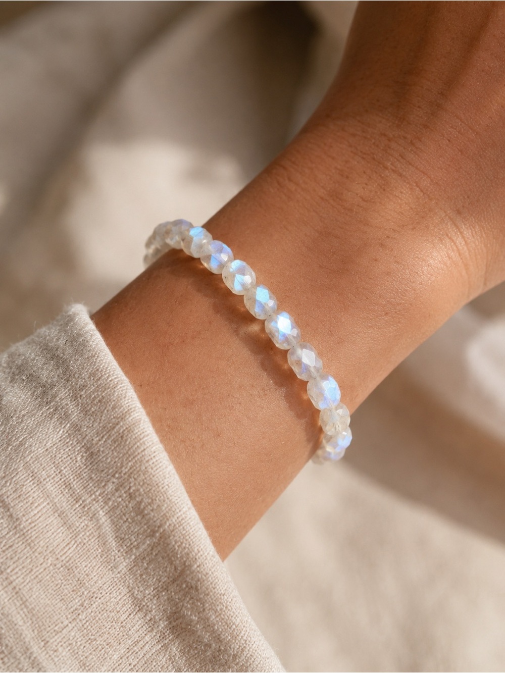 Rainbow Moonstone Faceted Beaded Bracelet/Anklet - Made to Order